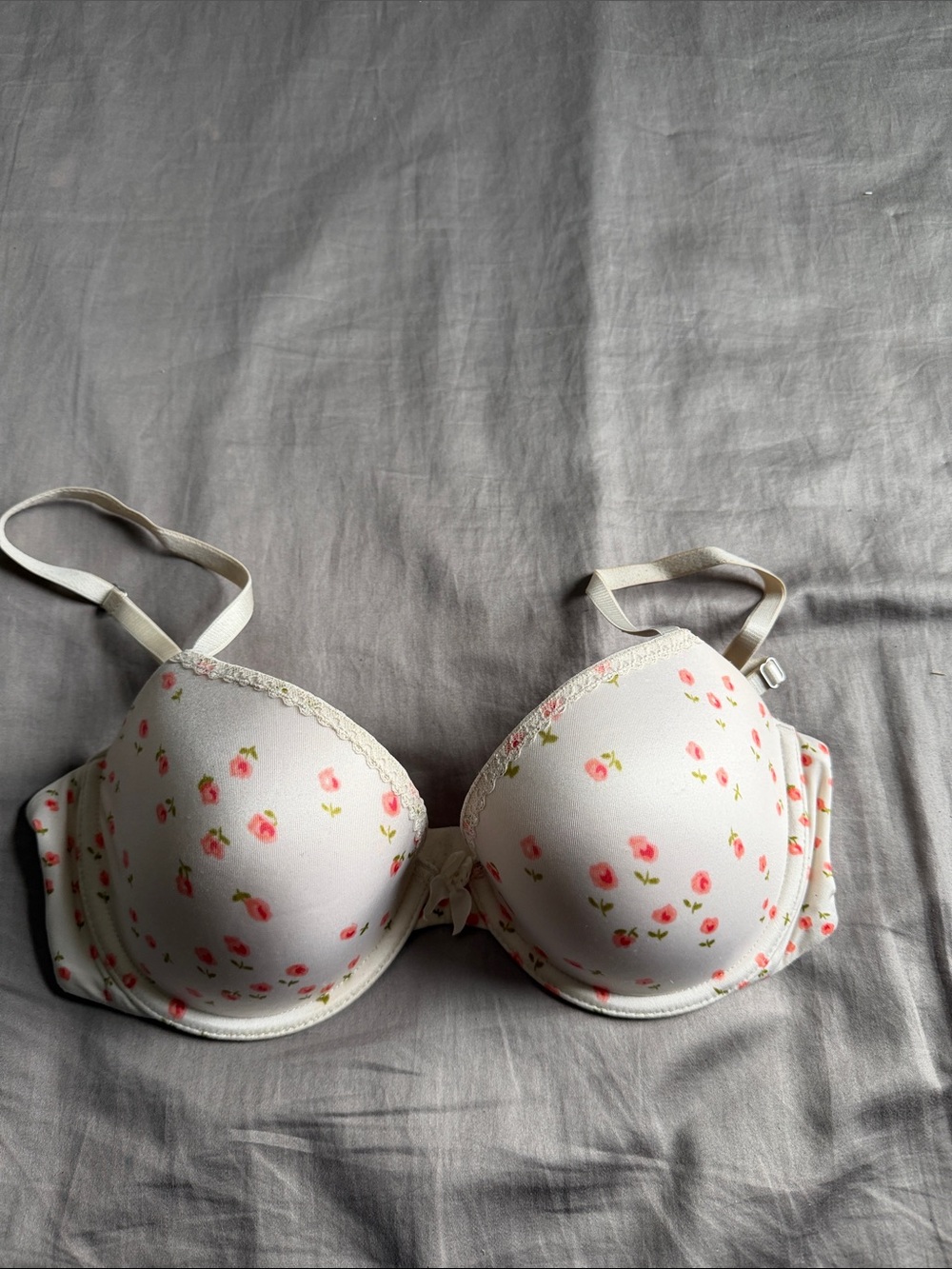 aerie Ella White Bra with Pink Rose Print